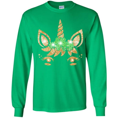 Unicorn Face Saint Patrick's Day For Girls Youth-Youth Shirt-Youth Long Sleeve T-Shirt-Irish Green