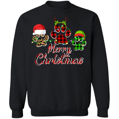 Paw Dogs Merry Christmas Dog Lovers Red Buffalo-T-Shirt & Sweatshirt-Crewneck Sweatshirt-Black
