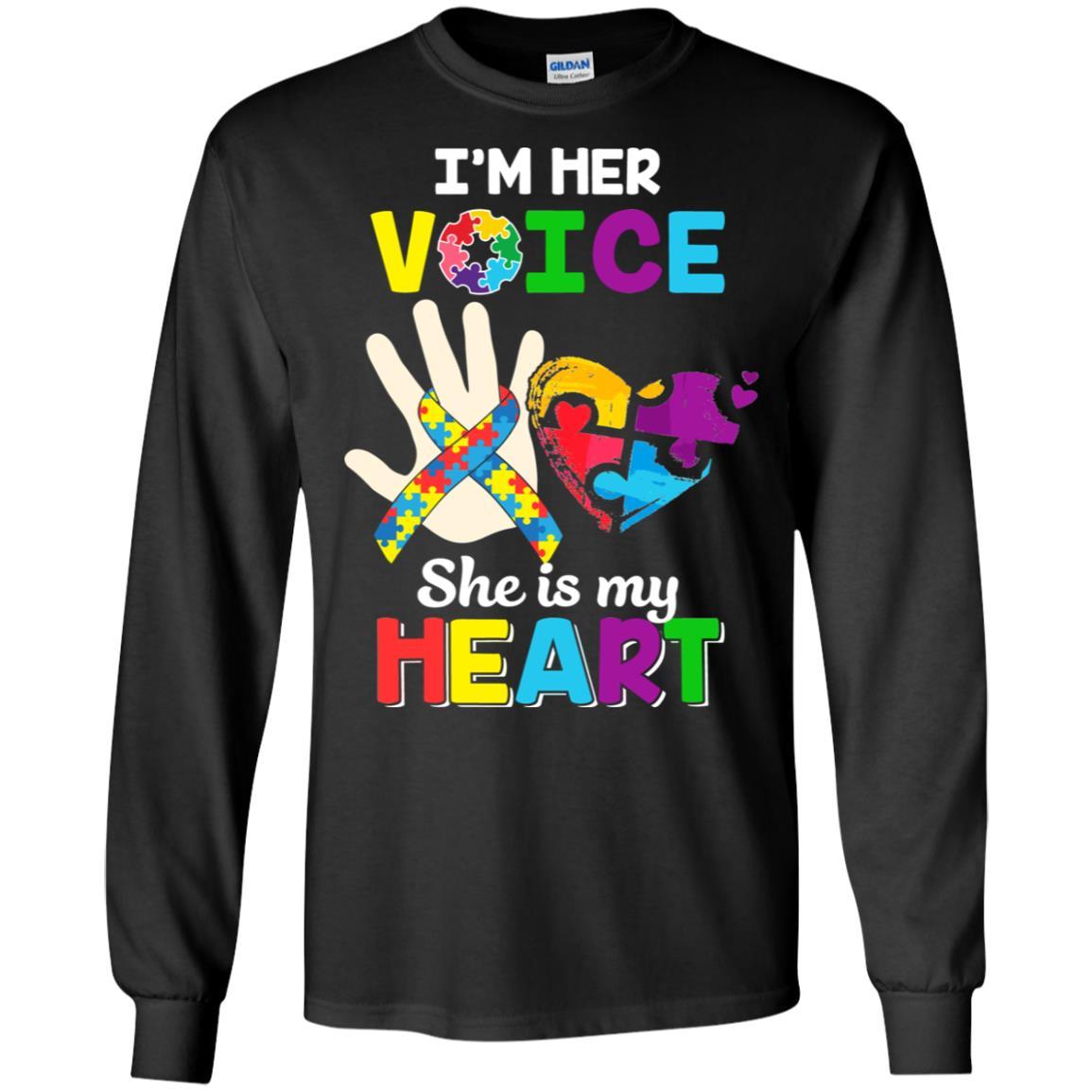 I'm Her Voice She Is My Heart Dad Mom Autism Awareness-T-Shirt & Hoodie-Long Sleeve T-Shirt-Black