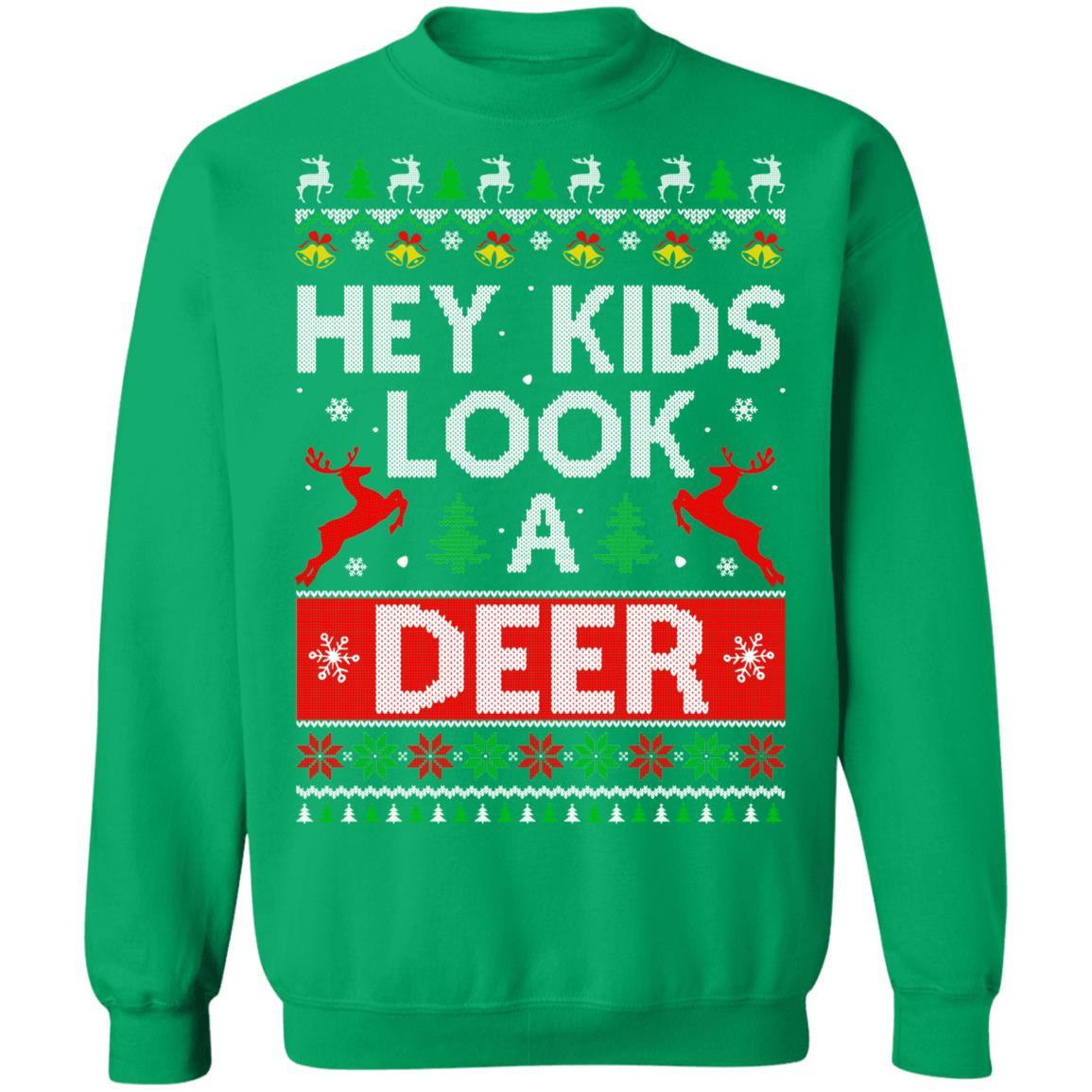 Hey Kids Look A Deer Family Ugly Sweater Christmas-T-Shirt & Sweatshirt-Crewneck Sweatshirt-Irish Green
