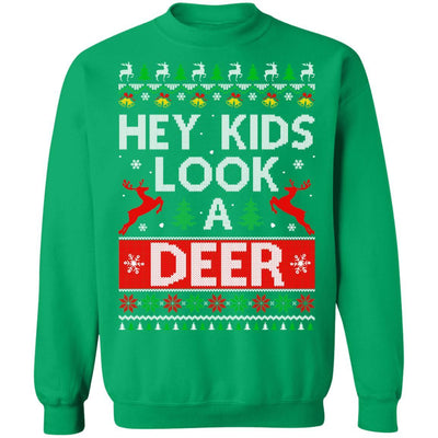 Hey Kids Look A Deer Family Ugly Sweater Christmas-T-Shirt & Sweatshirt-Crewneck Sweatshirt-Irish Green