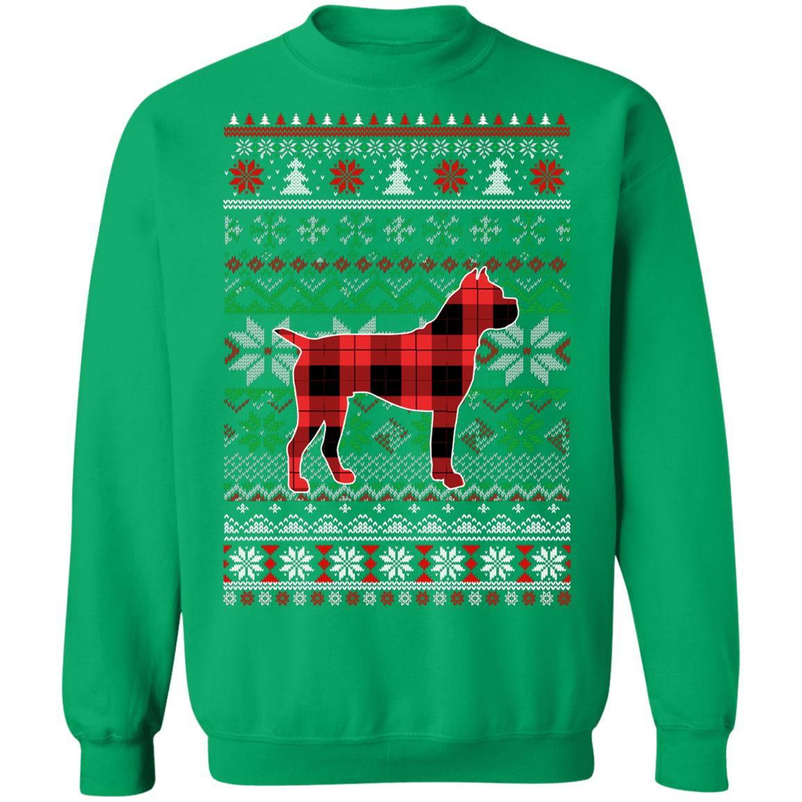 Boxer Red Plaid Ugly Christmas Sweater Funny Gifts-T-Shirt & Sweatshirt-Crewneck Sweatshirt-Irish Green