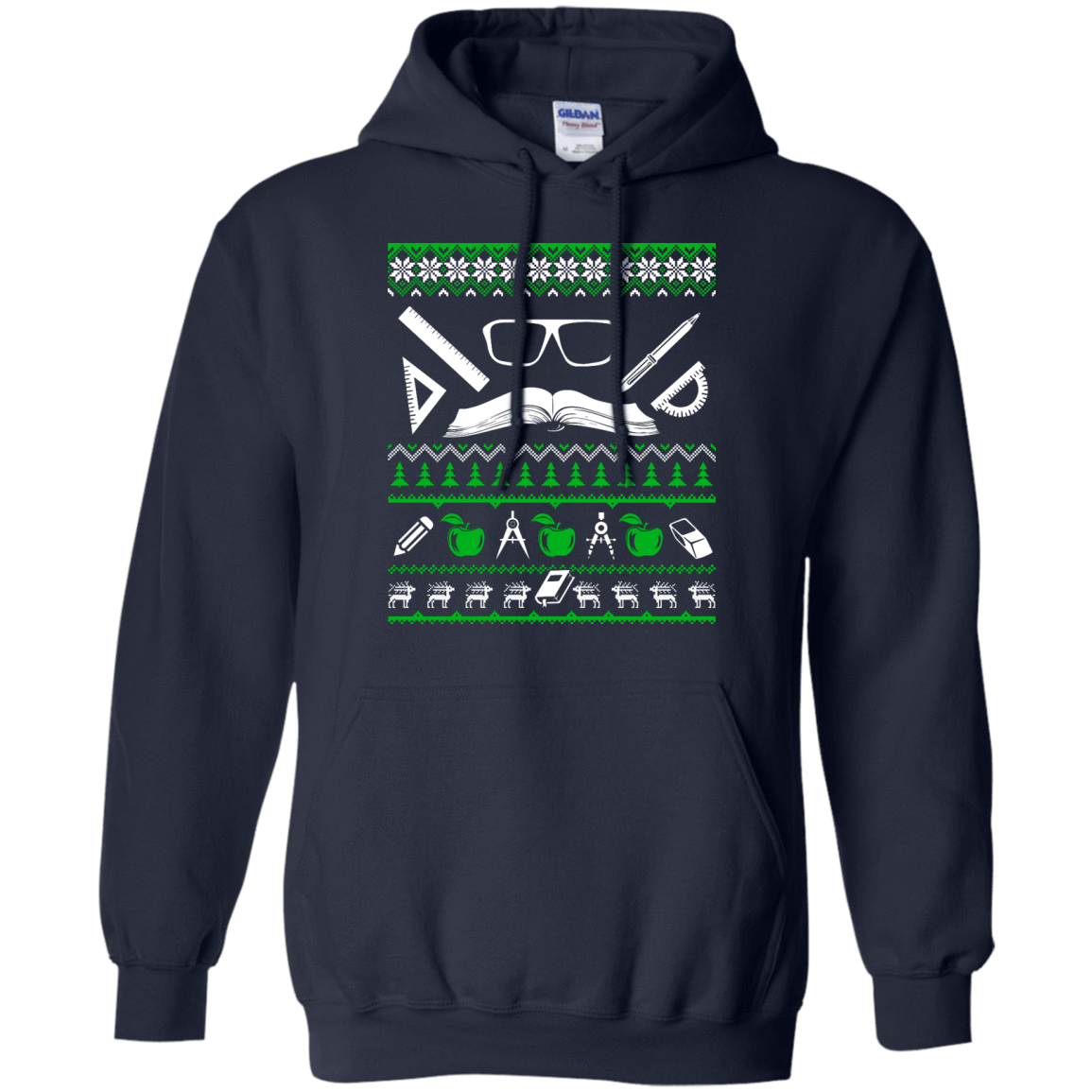 Teacher Christmas Sweater-T-Shirt & Hoodie-Pullover Hoodie-Navy
