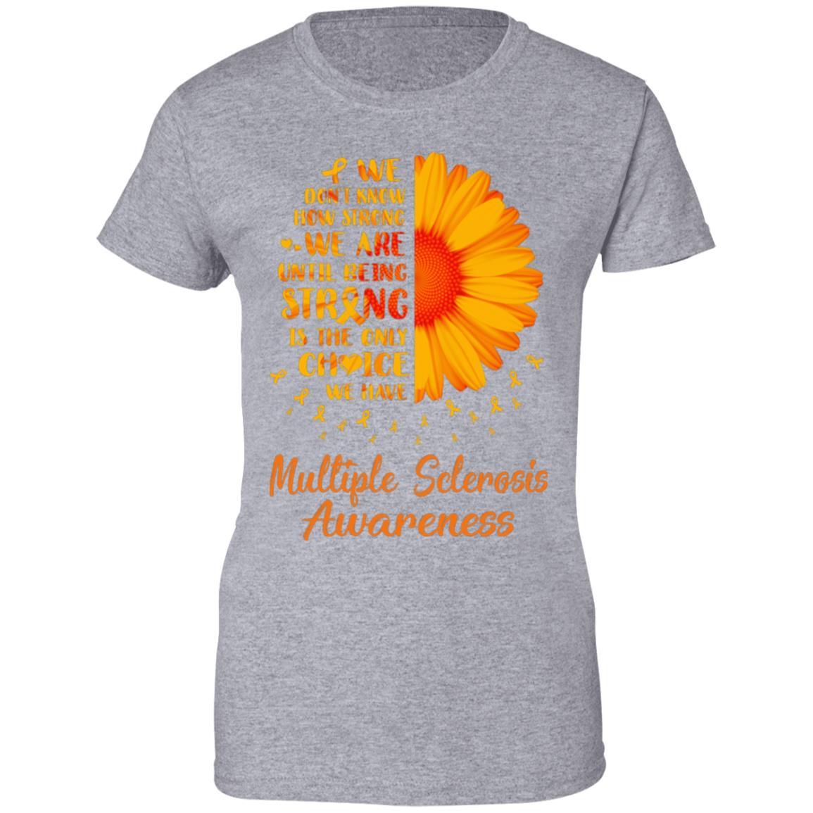 Being Strong Daisy Flower Orange Multiple Sclerosis Awareness-T-Shirt & Hoodie-Women's T-Shirt-Sport Grey