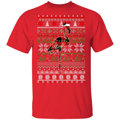 Red Plaid Buffalo Flamingo Pajamas Christmas Sweater-T-Shirt & Sweatshirt-Classic T-Shirt-Red