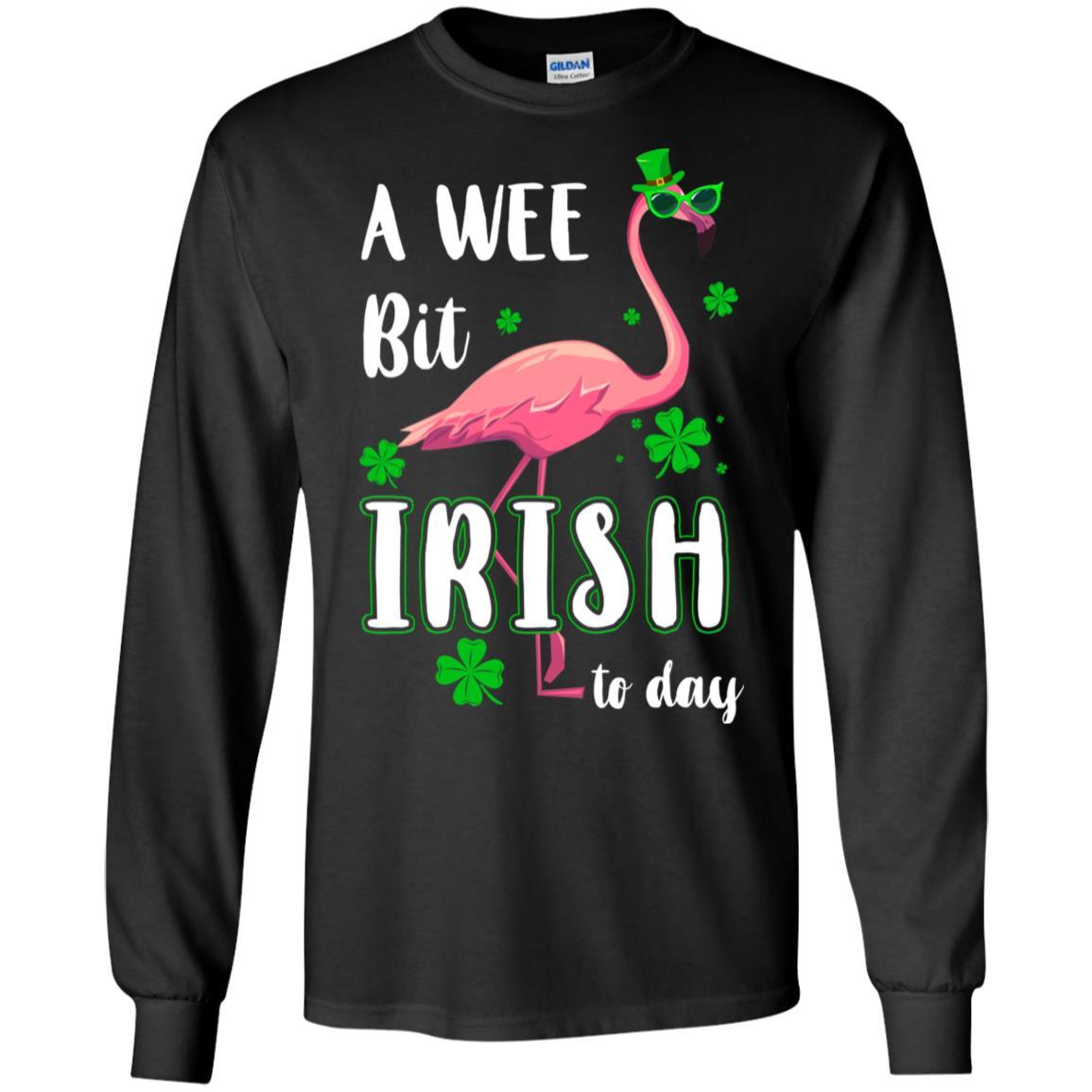 A Wee Bit Irish Today Green Flamingo St Patrick's Day-T-Shirt & Hoodie-Long Sleeve T-Shirt-Black