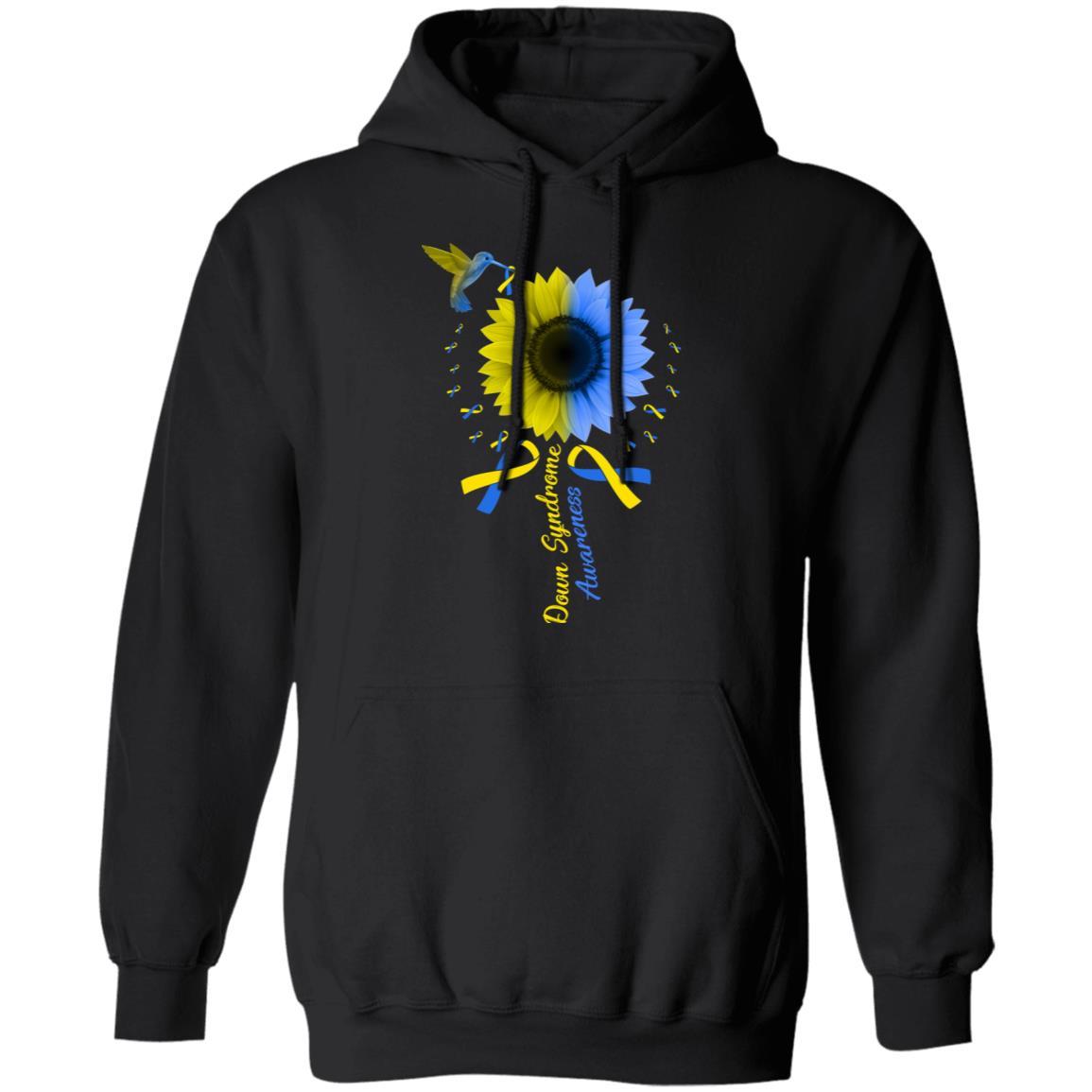 Hummingbird Sunflower Blue Yellow Down Syndrome Awareness-T-Shirt & Hoodie-Pullover Hoodie-Black