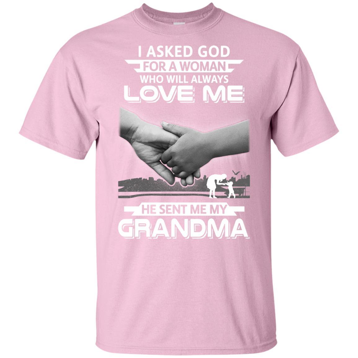 I Asked God For A Woman Who Always Love Me Grandma Youth-Youth Shirt-Youth T-Shirt-Light Pink