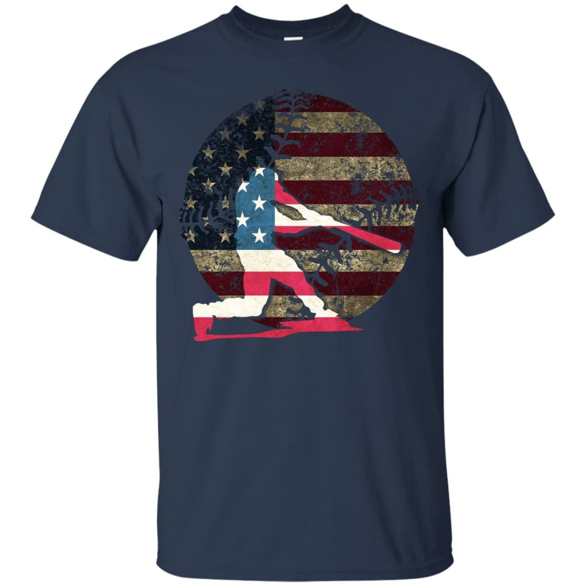Hitter Baseball America Flag-T-Shirt & Hoodie-Classic T-Shirt-Navy