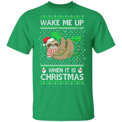 Wake Me Up When It's Christmas Sloth Ugly Christmas Sweater-T-Shirt & Sweatshirt-Classic T-Shirt-Irish Green