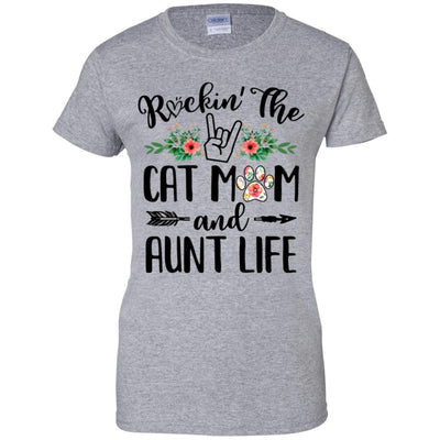 Rockin' The Cat Mom And Aunt Life Mother's Day Gift-T-Shirt & Tank Top-Women's T-Shirt-Sport Grey