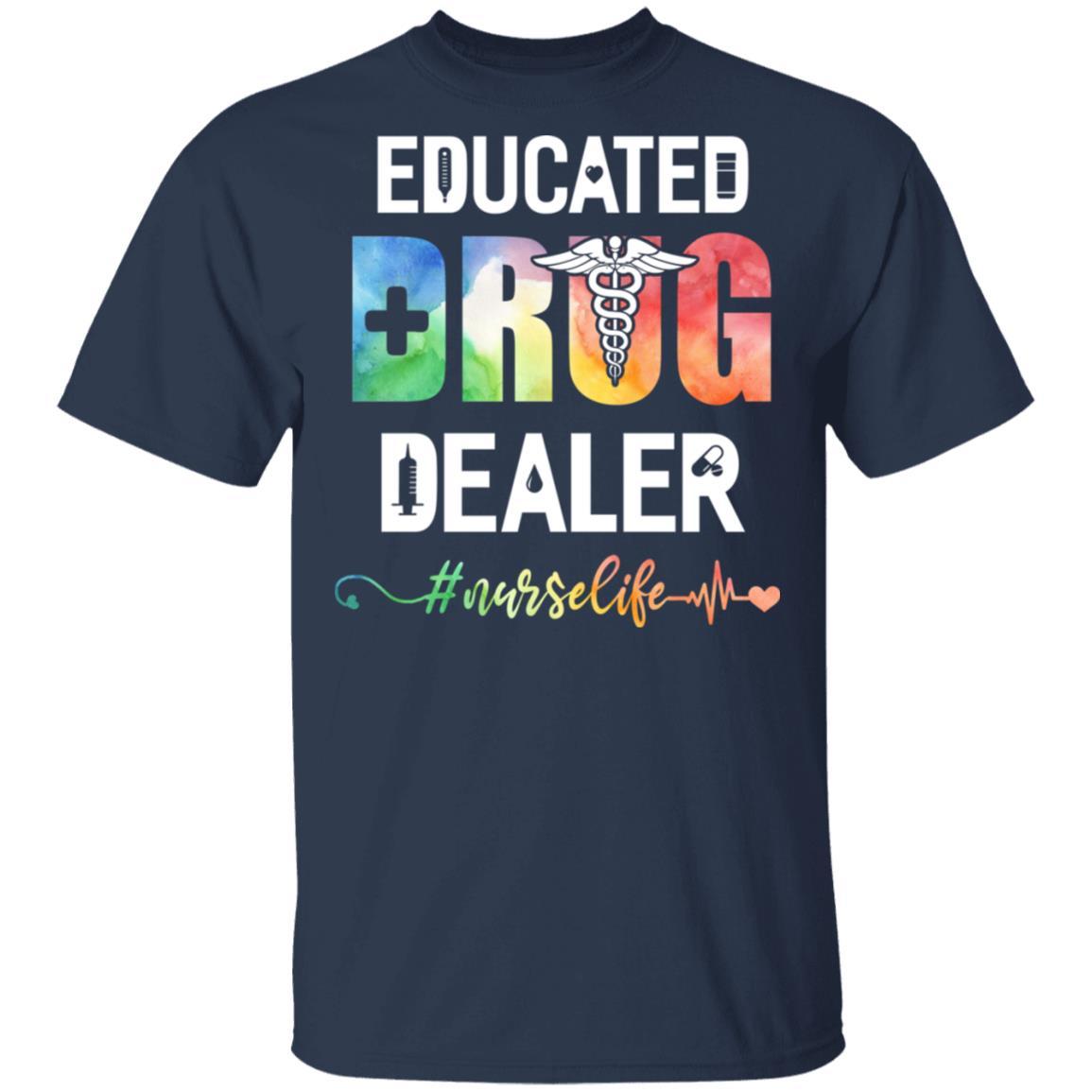 Educated Drug Dealer Funny Nursing Nurse Gift Heart Beat-T-Shirt & Tank Top-Classic T-Shirt-Navy