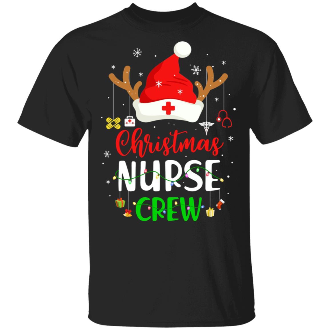 Christmas Nurse Crew Santa Hat Reindeer Merry Christmas Gift-T-Shirt & Sweatshirt-Classic T-Shirt-Black