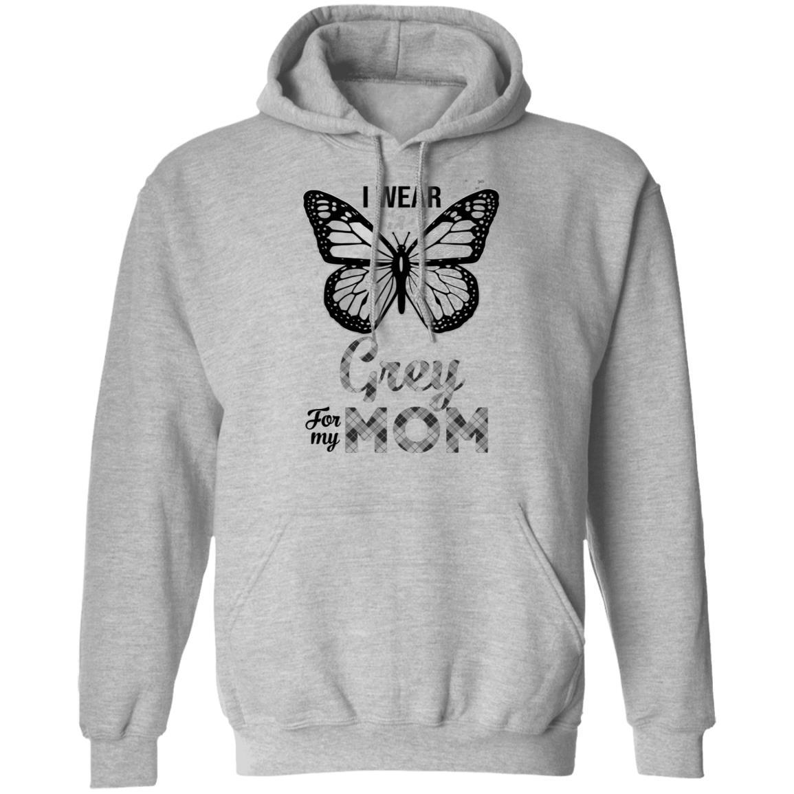 I Wear Grey For My Mom Butterfly Brain Cancer Awareness-T-Shirt & Hoodie-Pullover Hoodie-Sport Grey