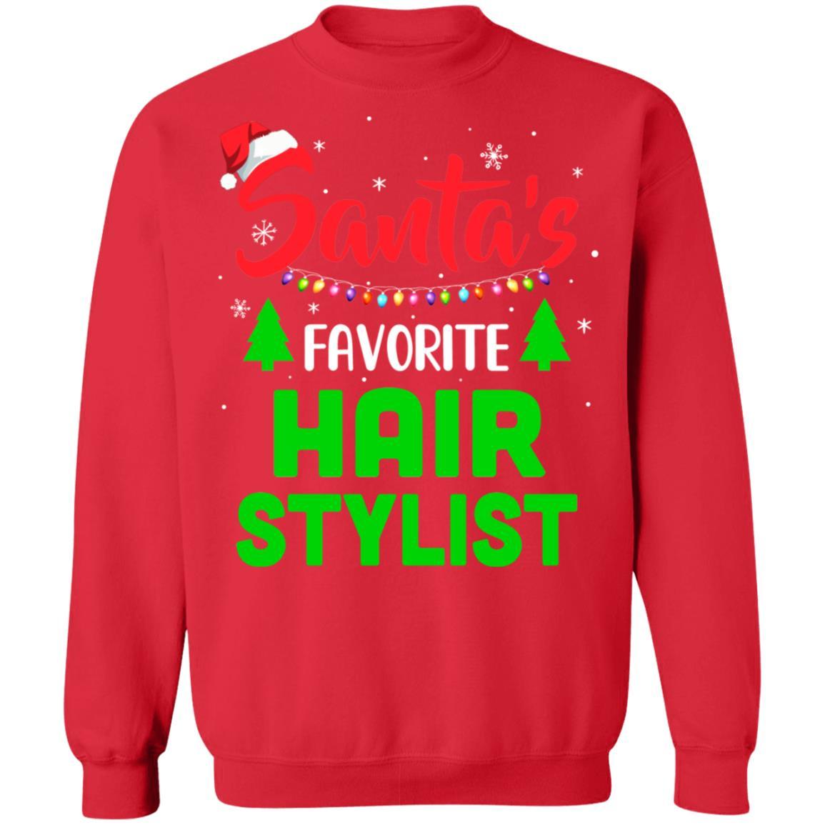 Santa's Favorite Hair stylist Funny Christmas Xmas Gifts-T-Shirt & Sweatshirt-Crewneck Sweatshirt-Red
