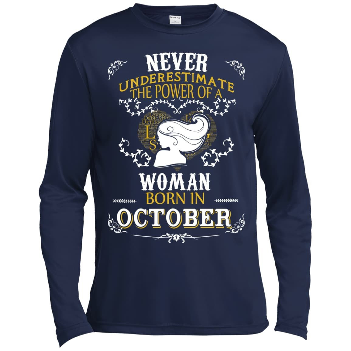 A Woman Born In OCTOBER-T-Shirt & Hoodie-Long Sleeve T-Shirt-Navy