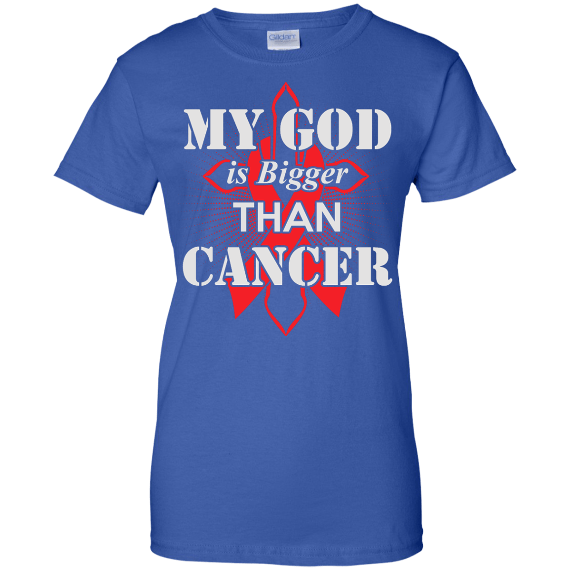 My God Is Bigger Than Cancer Red Awareness Ribbon-T-Shirt & Hoodie-Women's T-Shirt-Royal