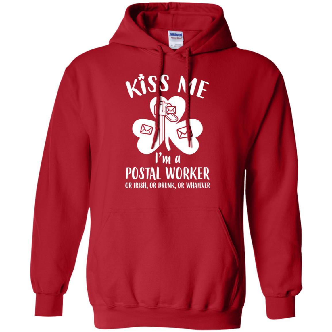 Kiss Me Im A Postal Worker Irish Drunk St Patricks Day-T-Shirt & Hoodie-Pullover Hoodie-Red