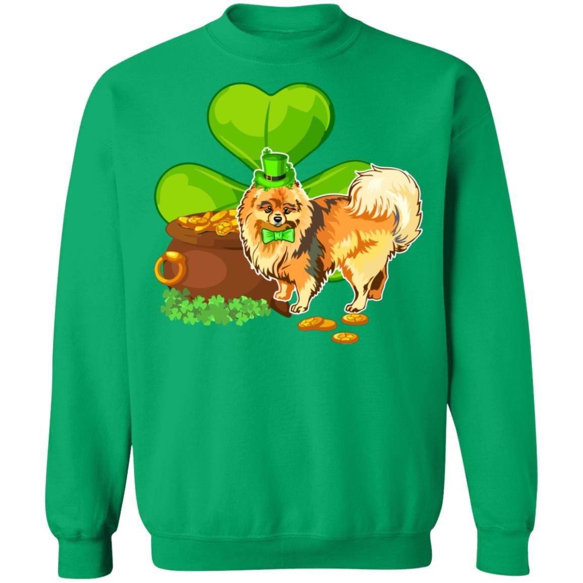 Pomeranian St Patrick's Day Irish Dog Lover Funny Gifts-T-Shirt & Hoodie-Crewneck Sweatshirt-Irish Green