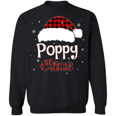 Santa Poppy Claus Red Plaid Family Pajamas Christmas Gift-T-Shirt & Sweatshirt-Crewneck Sweatshirt-Black