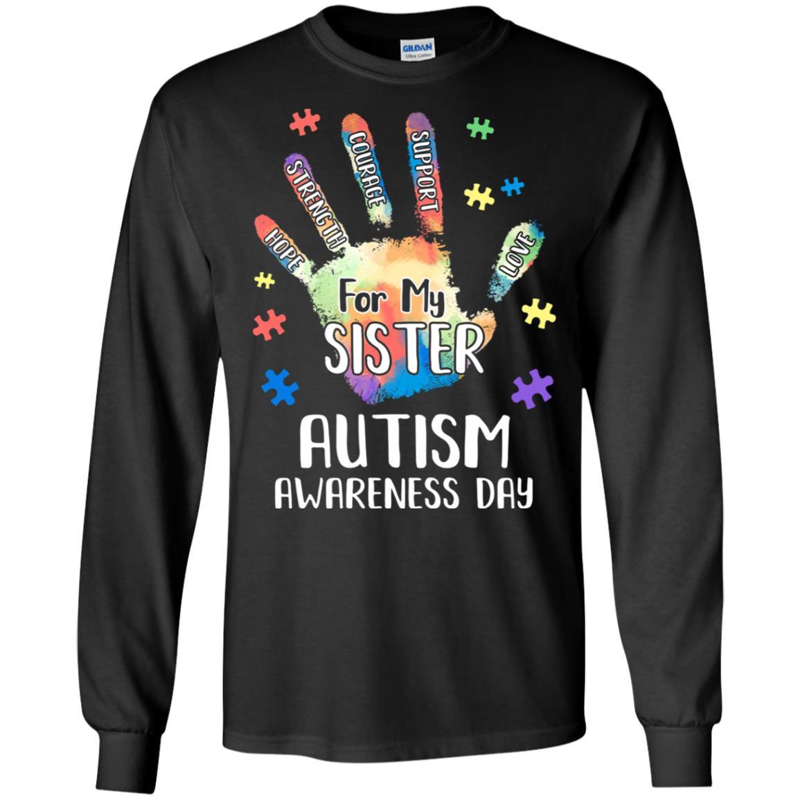 Support Autism Awareness For My Sister Puzzle Gift-T-Shirt & Hoodie-Long Sleeve T-Shirt-Black