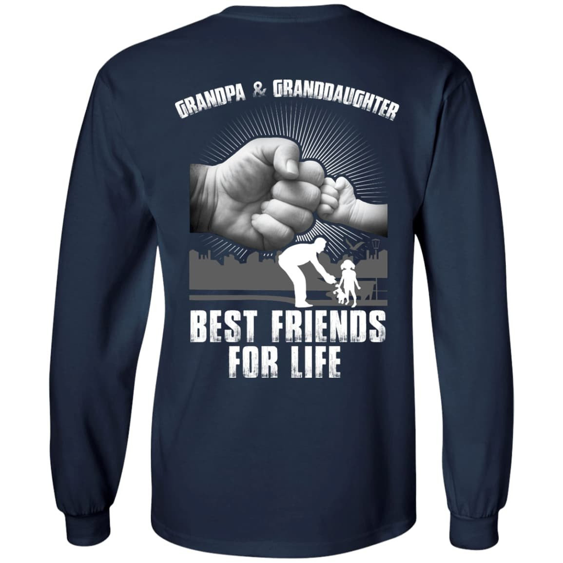 Grandpa And Granddaughter Best Friends For Life-T-Shirt & Hoodie-Long Sleeve T-Shirt-Navy