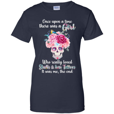 Once Upon A Time There Was A Girl Loved Skulls Tattoos-T-Shirt & Tank Top-Women's T-Shirt-Navy