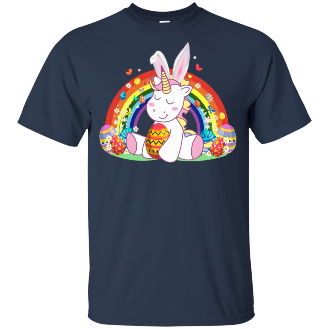 Unicorn Easter With Rainbow And Egg Youth-Youth Shirt-Youth T-Shirt-Navy