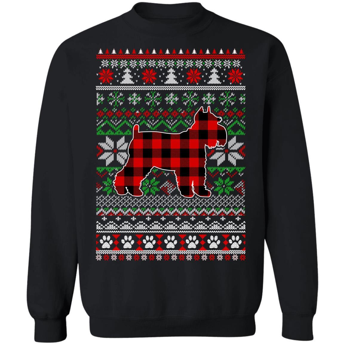Schnauzer Red Plaid Ugly Christmas Sweater Gifts-T-Shirt & Sweatshirt-Crewneck Sweatshirt-Black