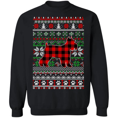 Schnauzer Red Plaid Ugly Christmas Sweater Gifts-T-Shirt & Sweatshirt-Crewneck Sweatshirt-Black