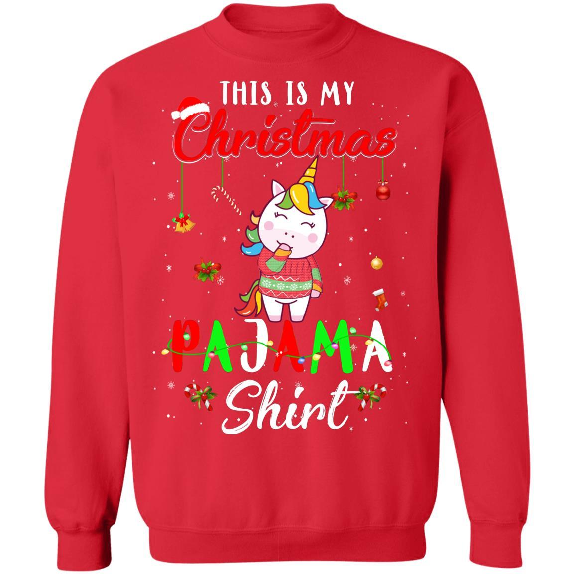 This Is My Christmas Pajama Unicorn Christmas Gifts-T-Shirt & Sweatshirt-Crewneck Sweatshirt-Red