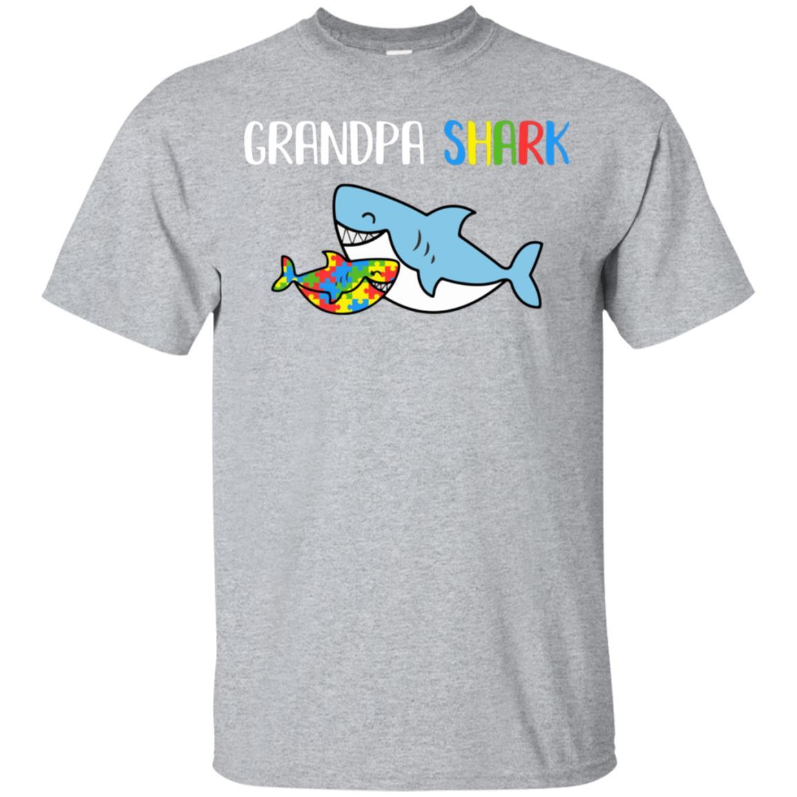 Grandpa Shark Support Autism Awareness For Grandchild-T-Shirt & Hoodie-Classic T-Shirt-Sport Grey