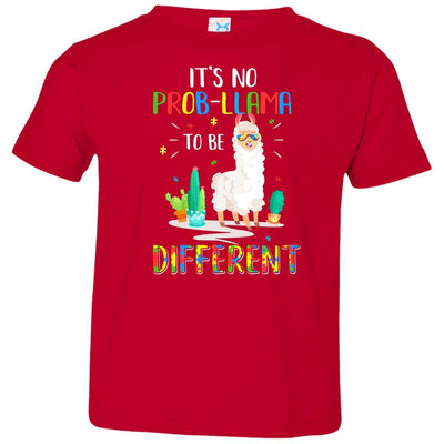 No Prob Llama To Be Different Llama Autism Awareness Gift Youth-Youth Shirt-Toddler T-Shirt-Red