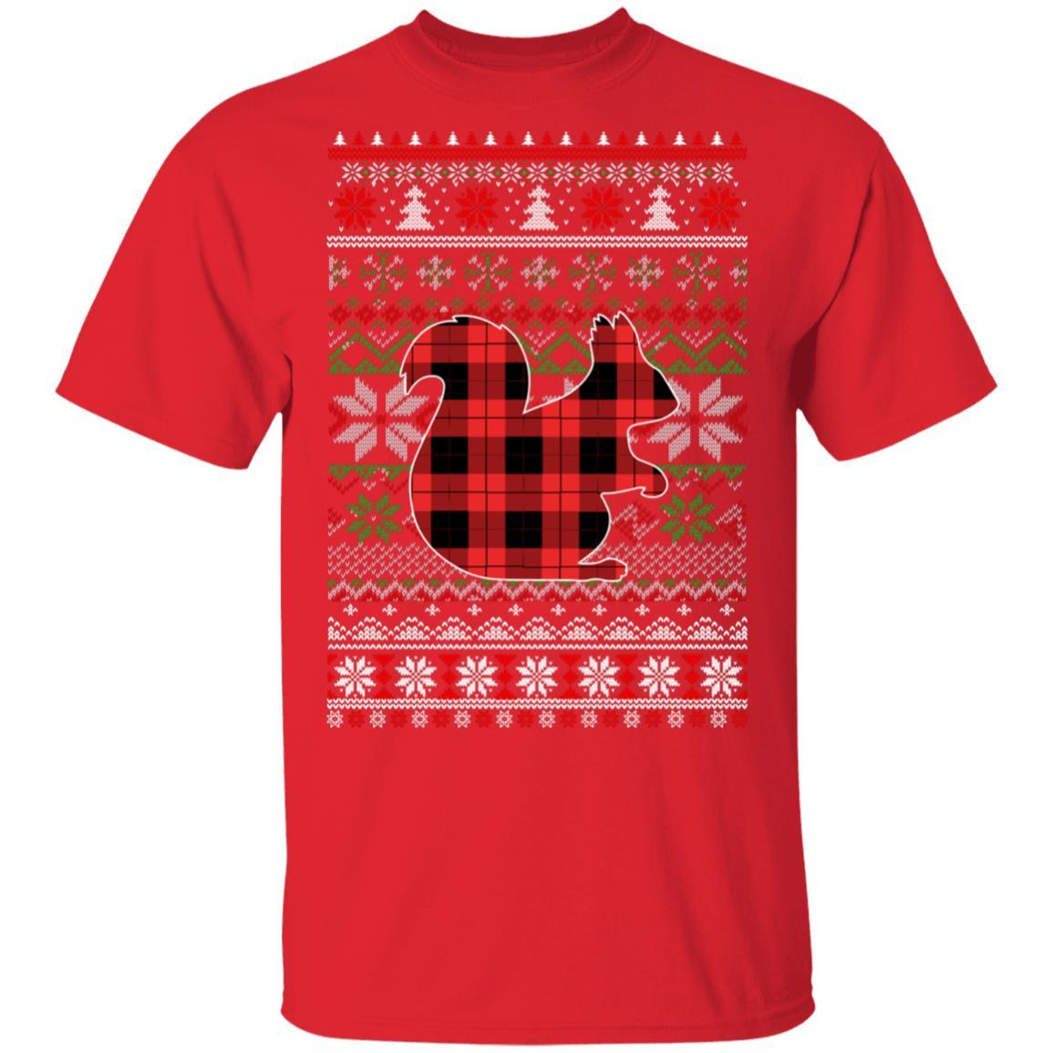 Squirrel Red Plaid Ugly Christmas Sweater Funny Gifts-T-Shirt & Sweatshirt-Classic T-Shirt-Red