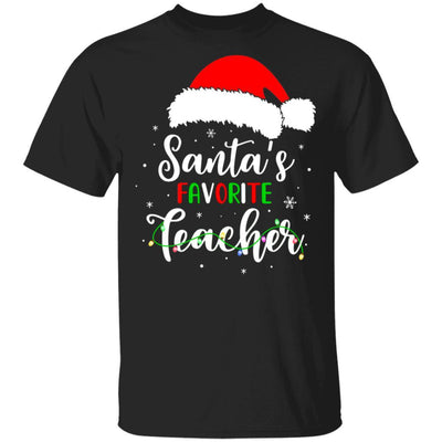 Santa's Favorite Teacher Santa Hat Christmas Light Gift-T-Shirt & Sweatshirt-Classic T-Shirt-Black