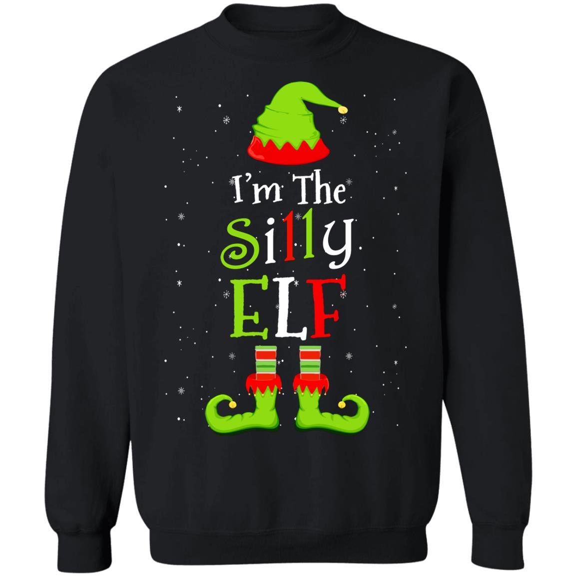 I'm The Silly Elf Family Matching Funny Christmas Group Gift-T-Shirt & Sweatshirt-Crewneck Sweatshirt-Black