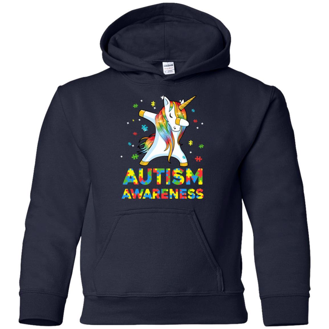 Dabbing Unicorn Puzzle Autism Awareness For Girls Youth-Youth Shirt-Youth Pullover Hoodie-Navy