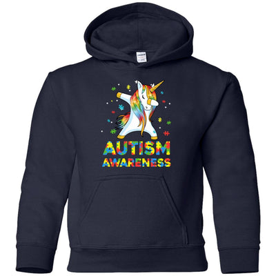 Dabbing Unicorn Puzzle Autism Awareness For Girls Youth-Youth Shirt-Youth Pullover Hoodie-Navy