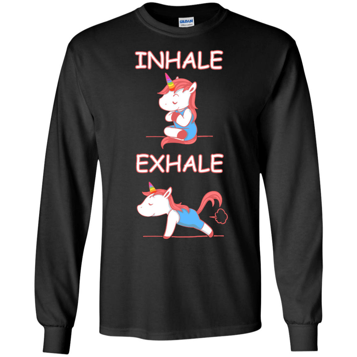 Yoga Unicorn Inhale Exhale-T-Shirt & Hoodie-Long Sleeve T-Shirt-Black