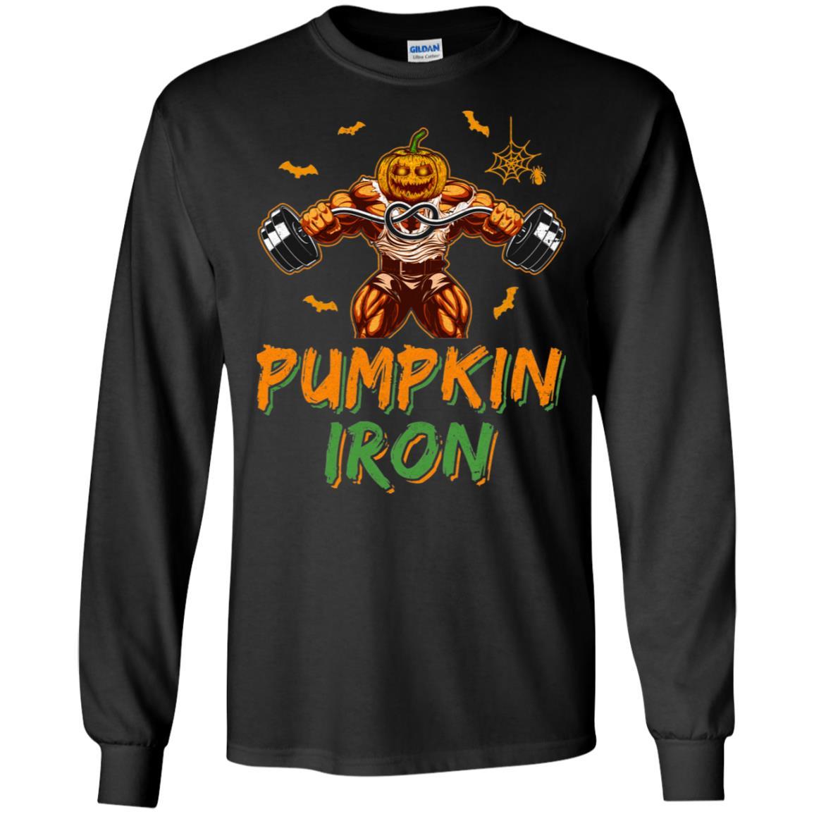 Halloween Gym Workout Pumpkin Iron Motivation For Men-T-Shirt & Hoodie-Long Sleeve T-Shirt-Black