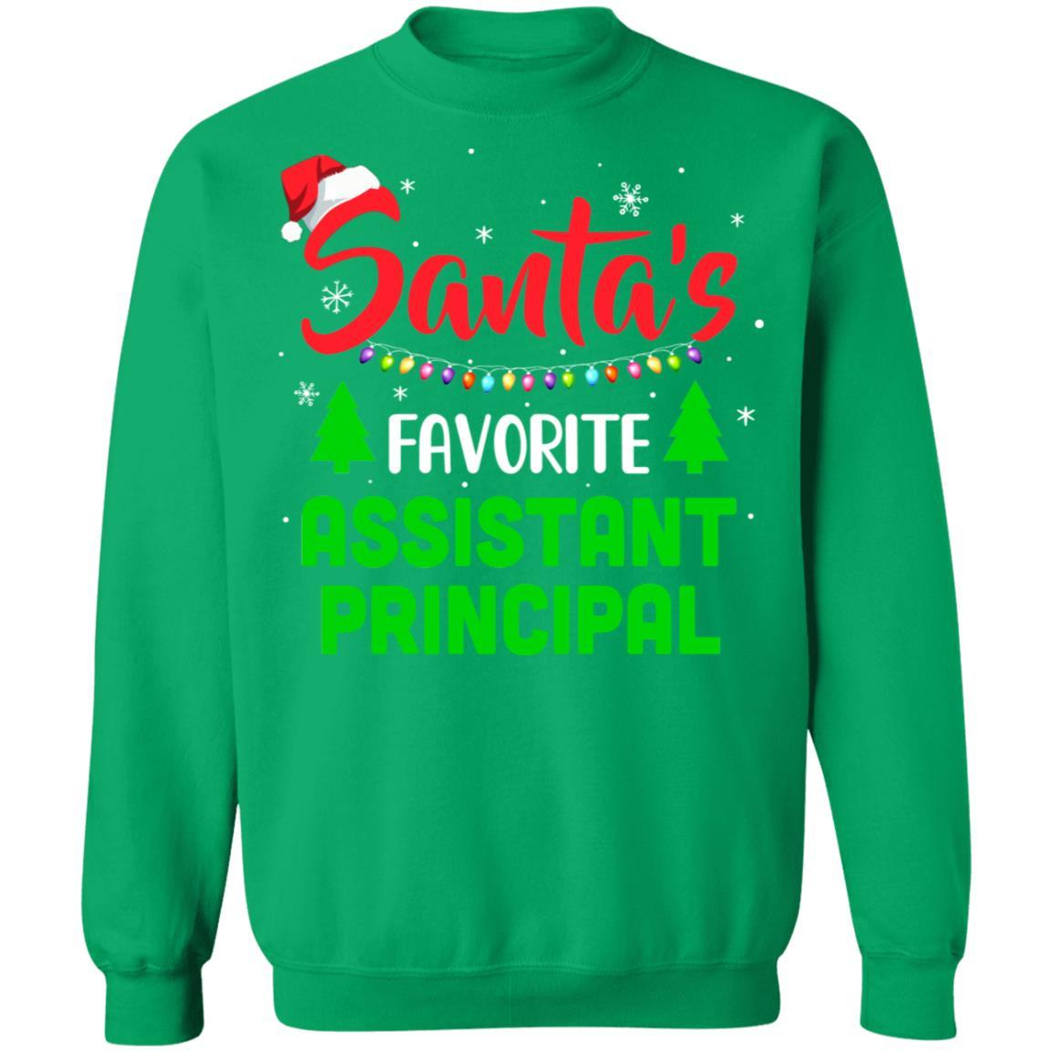 Santa's Favorite Assistant principal Funny Christmas Xmas Gifts-T-Shirt & Sweatshirt-Crewneck Sweatshirt-Irish Green
