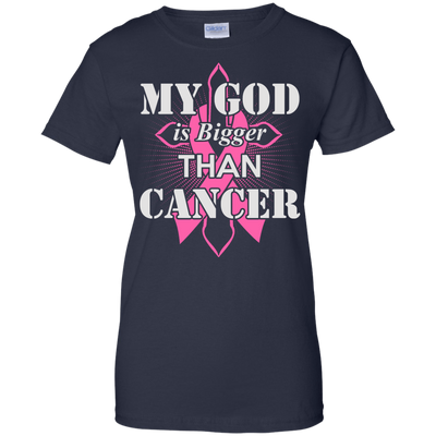 My God Is Bigger Than Cancer Pink Awareness Ribbon-T-Shirt & Hoodie-Women's T-Shirt-Navy