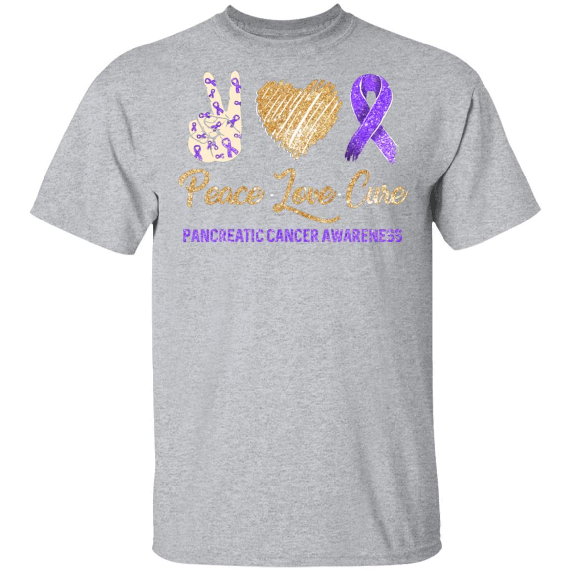 Peace Love Cure Pancreatic Cancer Awareness-T-Shirt & Hoodie-Classic T-Shirt-Sport Grey