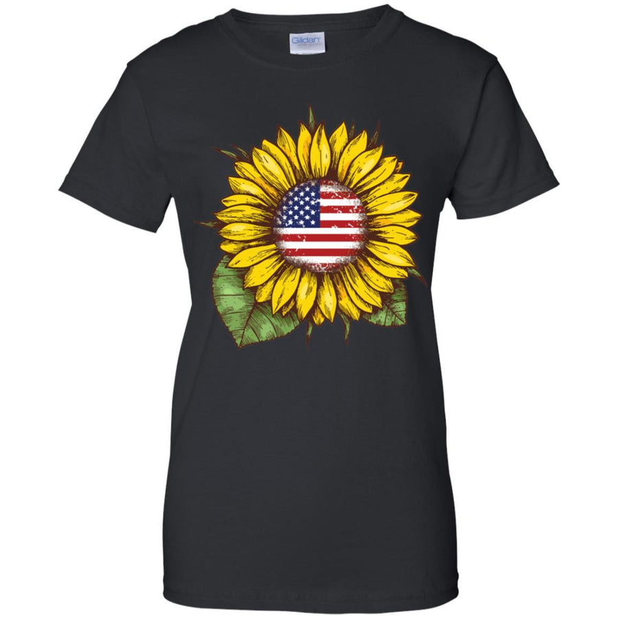 Hippie Sunflower American Flag 4th Of July-T-Shirt & Hoodie-Women's T-Shirt-Black