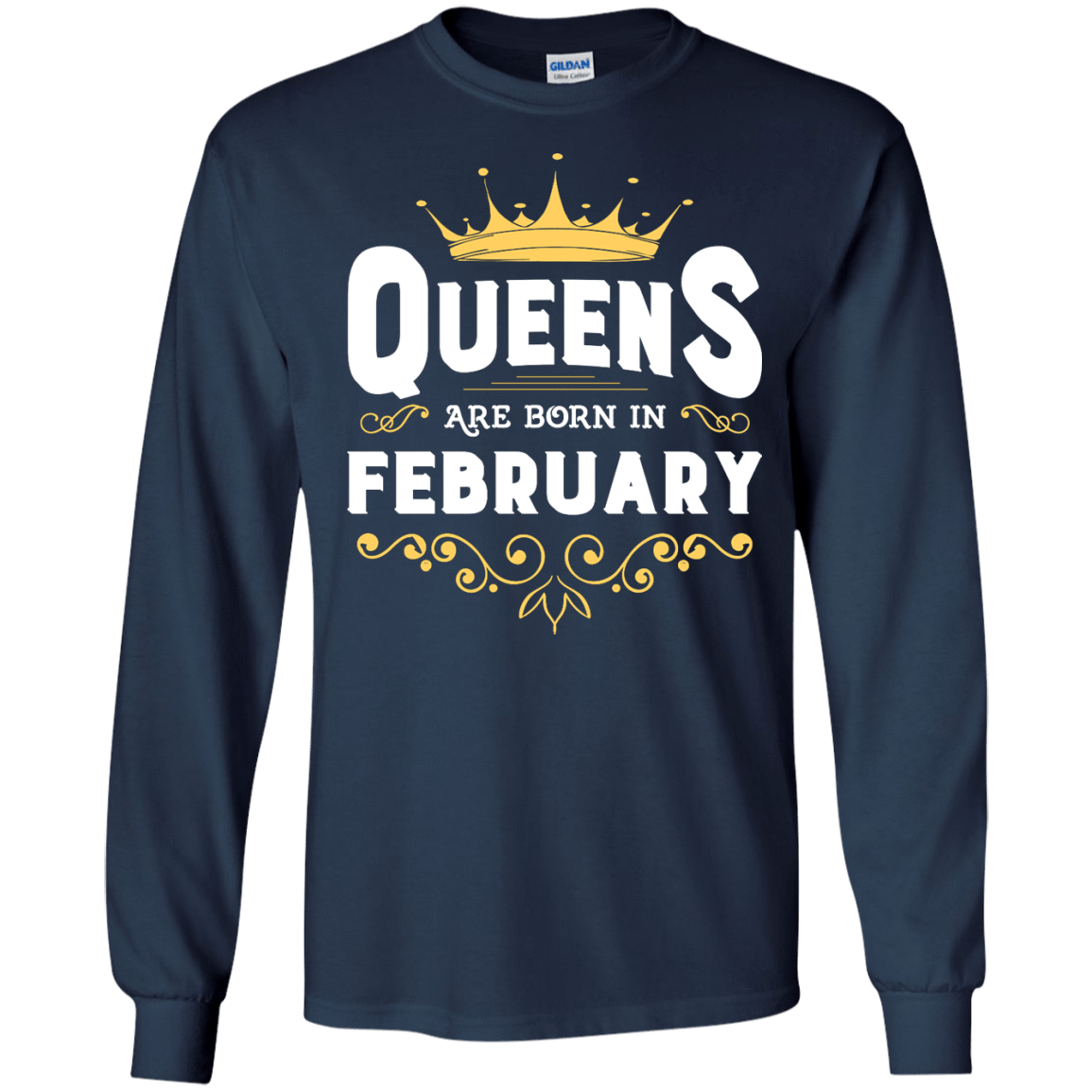 Queens Are Born In February-T-Shirt & Hoodie-Long Sleeve T-Shirt-Navy
