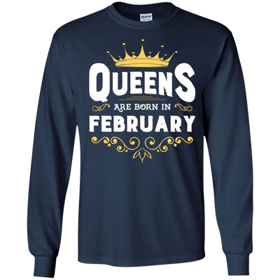 Queens Are Born In February-T-Shirt & Hoodie-Long Sleeve T-Shirt-Navy