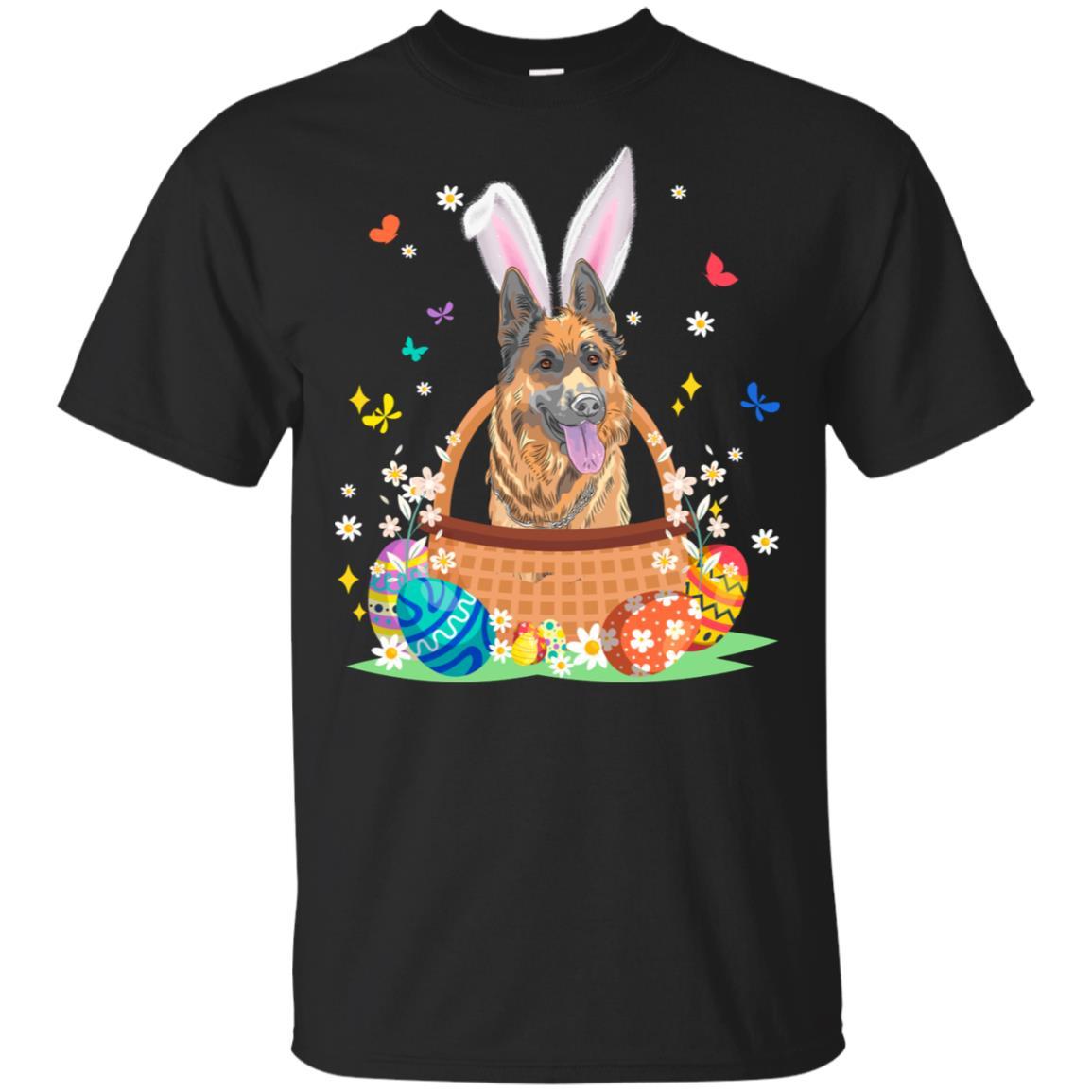 German Shepherd Bunny Hat Rabbit Easter Eggs-T-Shirt & Hoodie-Classic T-Shirt-Black