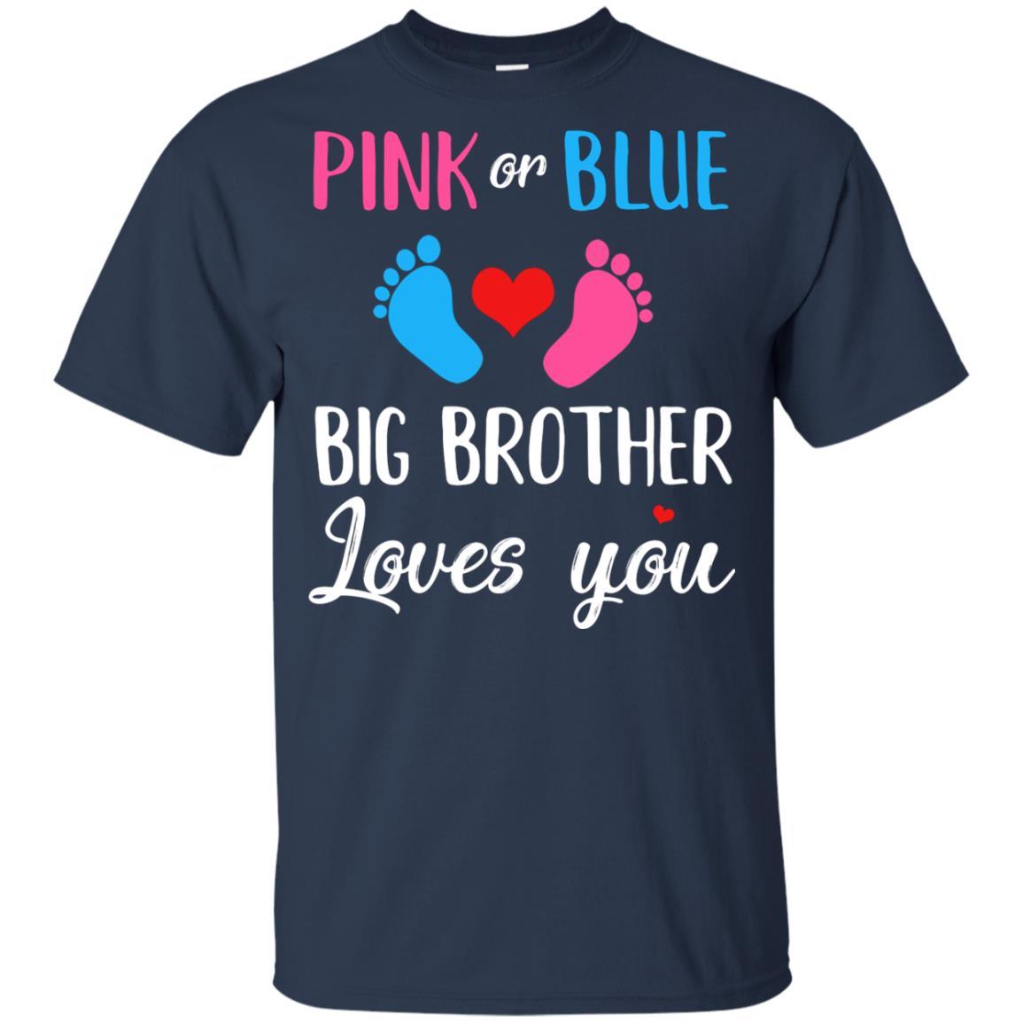 Pink Or Blue Big Brother Loves You Funny Gender Reveal Party Gift Youth-Youth Shirt-Youth T-Shirt-Navy