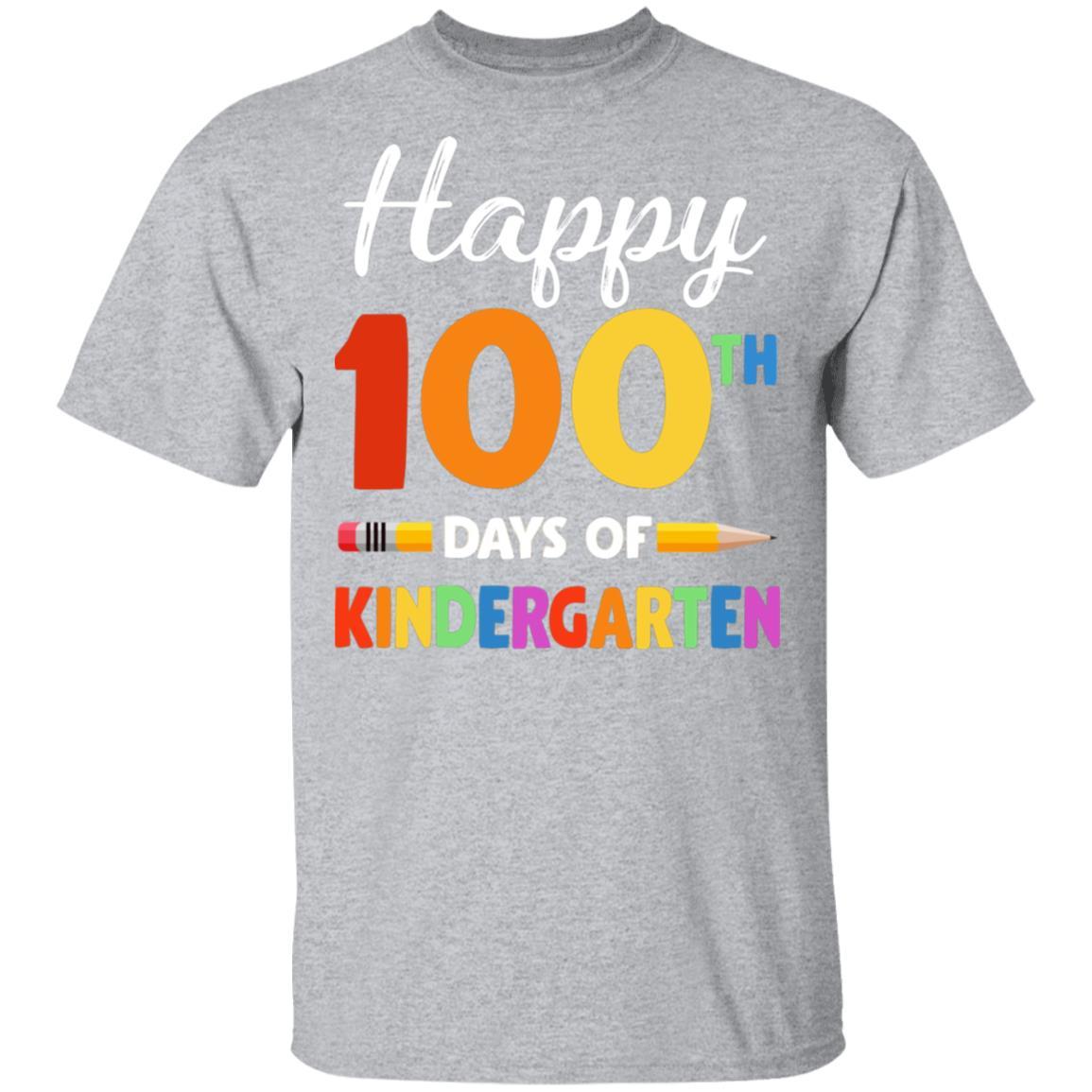 Happy 100Th Day Of Kindergarten Teacher Or Student Gift-T-Shirt & Hoodie-Classic T-Shirt-Sport Grey