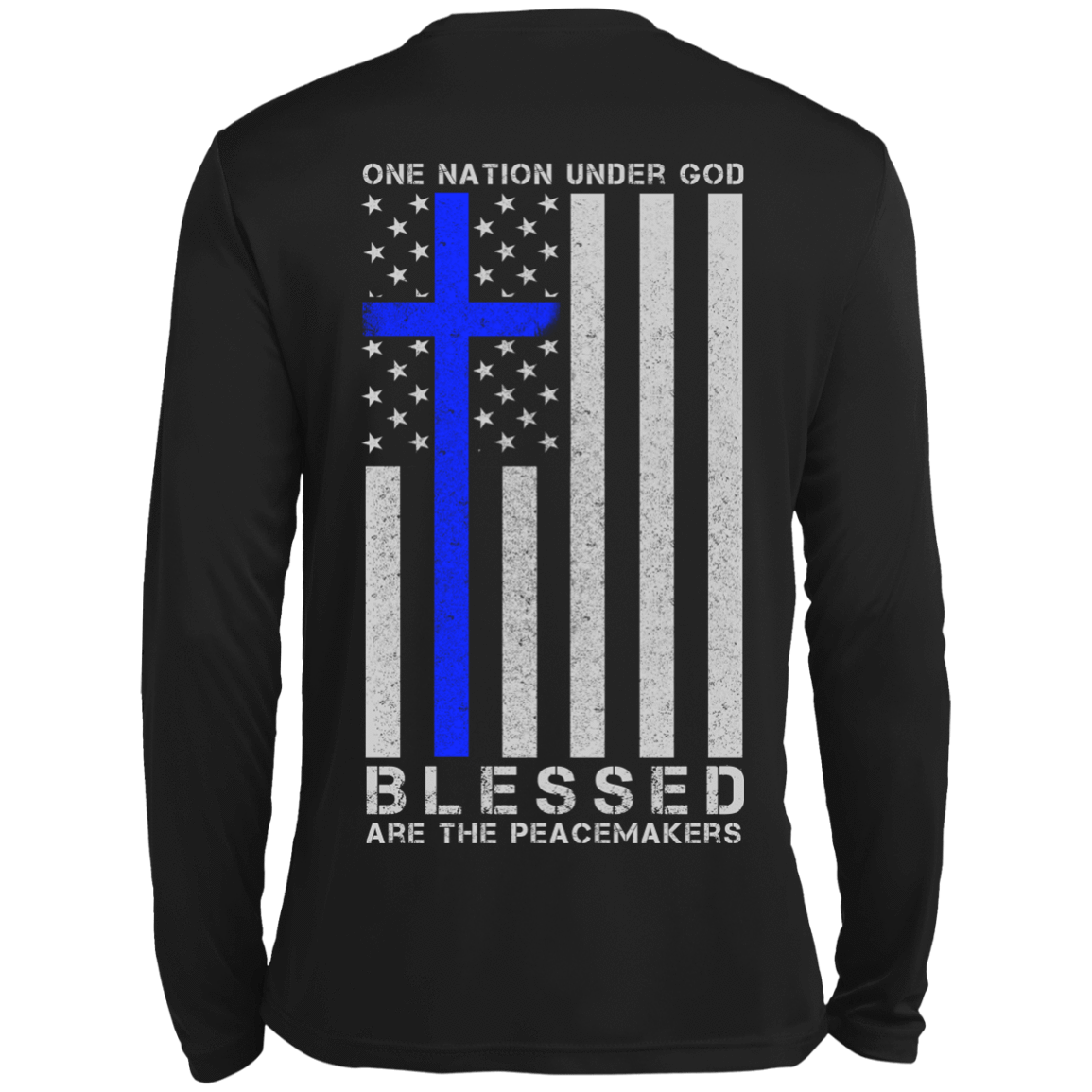 One Nation Under God Thin Blue Line-T-Shirt & Hoodie-Long Sleeve T-Shirt-Black